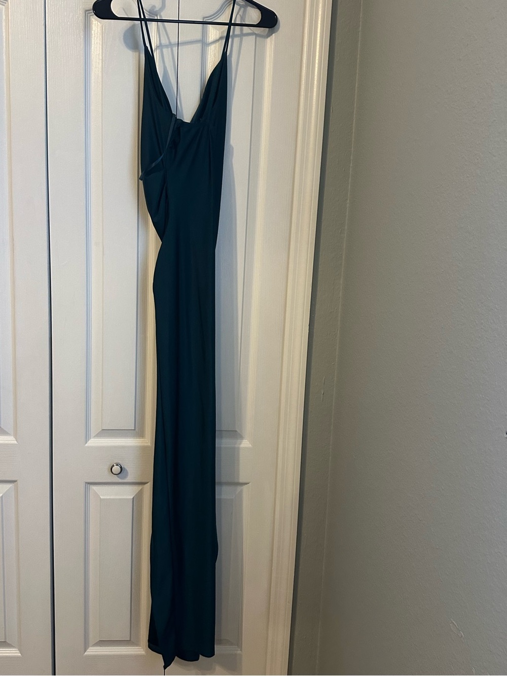 Windsor | Deep Teal Cowl Neck Maxi Dress High Slit Open Back Formal Gown L